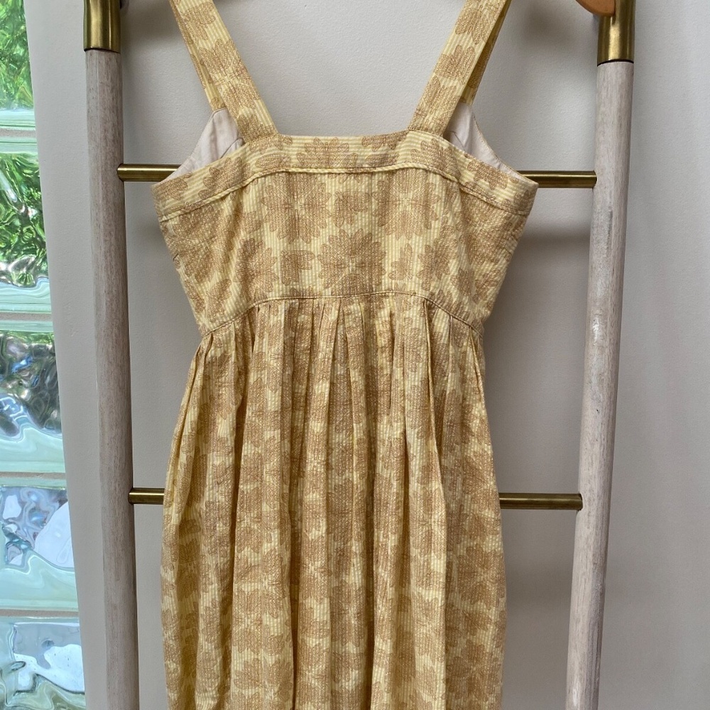 Maeve Anthropologie Yellow Seersucker Cotton Button-Front Dragonfly Dress Sz 00P - Picture 5 of 9